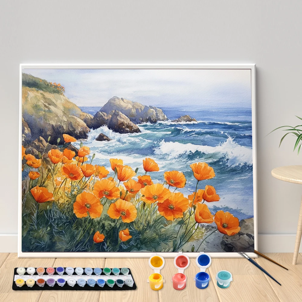 Digitales Acryl-Malset DIY Strandrosen-Handkunst Leinwand Handgemalte Heimdekoration Personalisiertes Überraschungsgeschenk