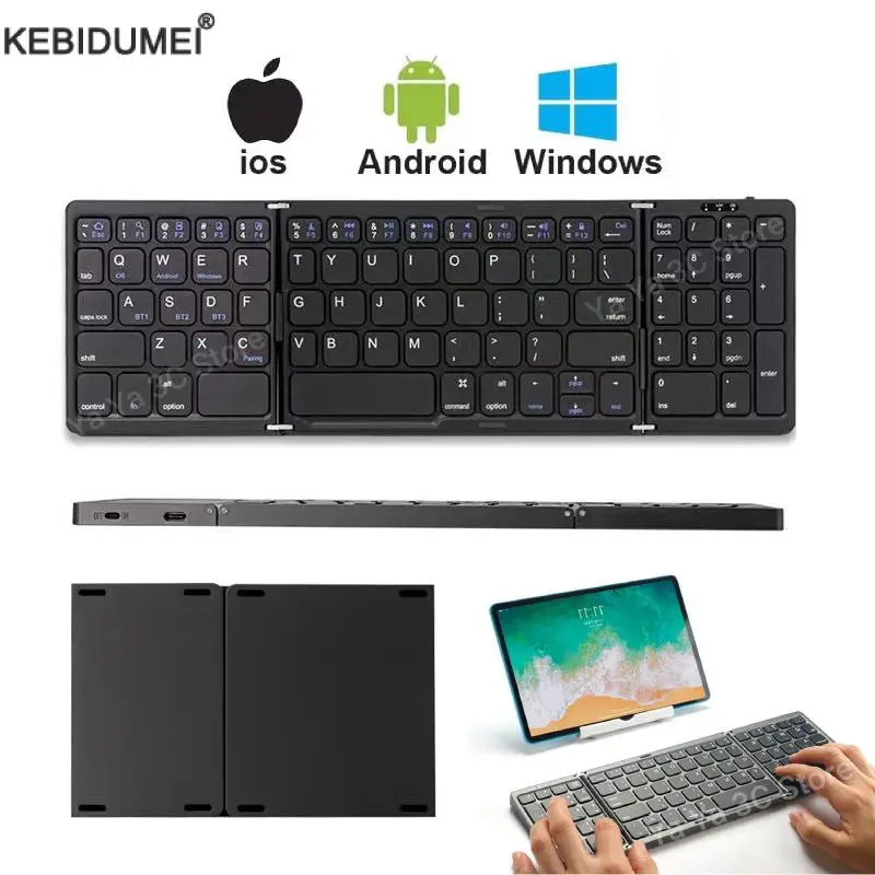 Keyboard Bluetooth Lipat dengan Keypad Numerik Keyboard Lipat Nirkabel untuk iOS Android Windows Mendukung 3 Perangkat