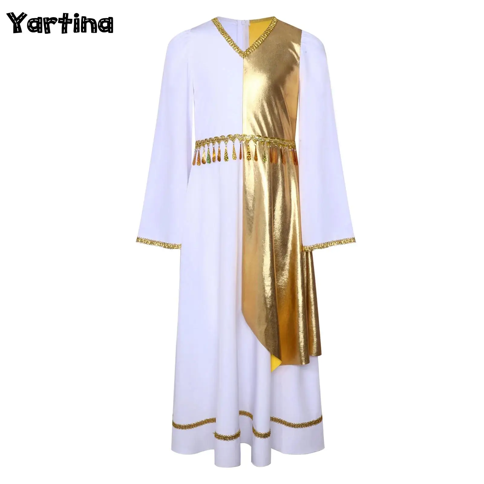 Disfraz de Ángel Toga para niños y niñas, disfraz de Cosplay griego antiguo, vestido con ribete de cinta, bata de adoración para coro de Iglesia, trajes de Halloween