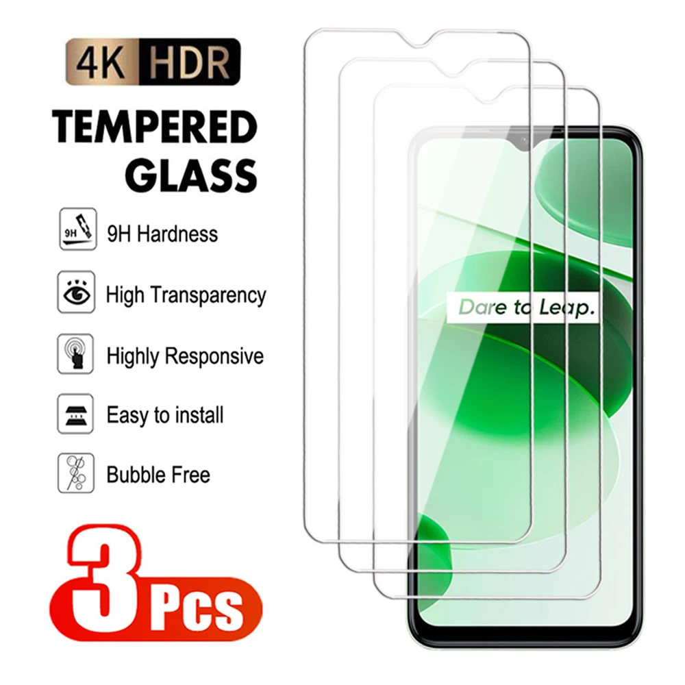 3 pçs protetor de tela transparente para realme c51 c53 c55 c30 c31 c33 c35 c20 c21 c25 vidro temperado realme c25s c30s filme de vidro