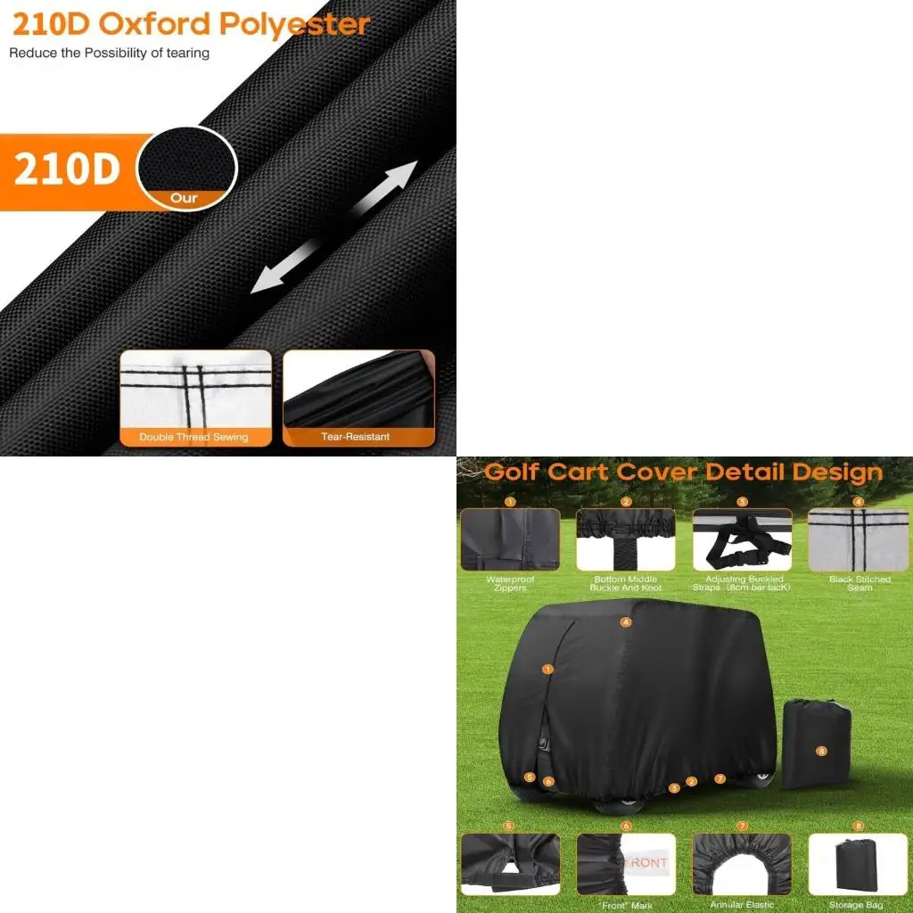 غطاء عربة جولف دائم 4 مقاعد 210D مع بالداشين ممتد، خاصية سلامة الأطفال، مركبة عالمية، للاستخدام الخارجي #1