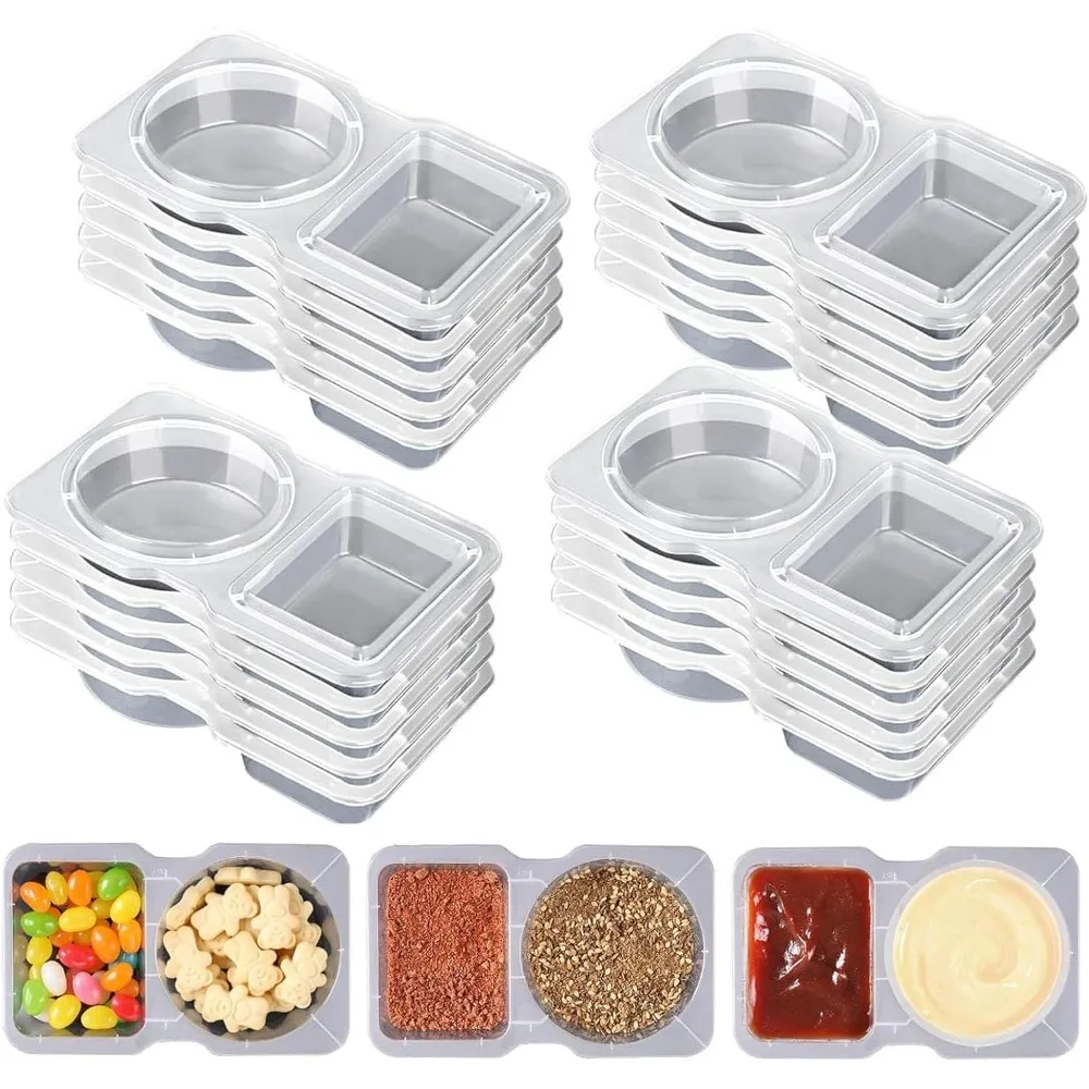 Reusable 6 Pack Double Compartment Snack Containers with Lids Leak-Proof Bento Boxes for Adults Kids Perfect for Portion Control Lunches Snackle Box Style Lunchables On The Go Salad Dressing Condiment Cups Small Food