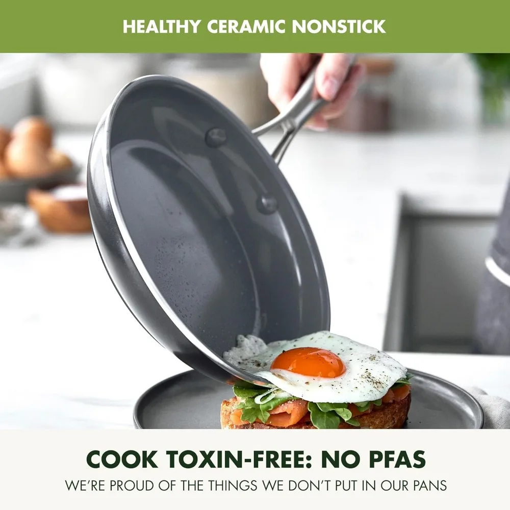 

Healthy Ceramic Nonstick Frying Pan Set, 8" & 10" Skillets, PFAS-Free, Dishwasher Safe, Oven Safe for Home Cooks