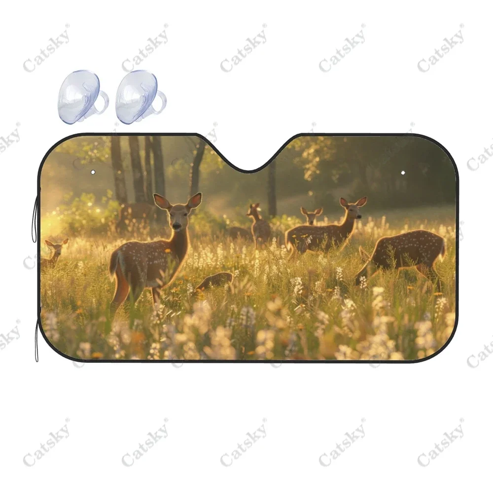 Wildlife in Summer Meadow Car Windshield Sunshade, Front Auto Car Windshield Sun Shade Blocks Uv Rays Sun Visor Protector