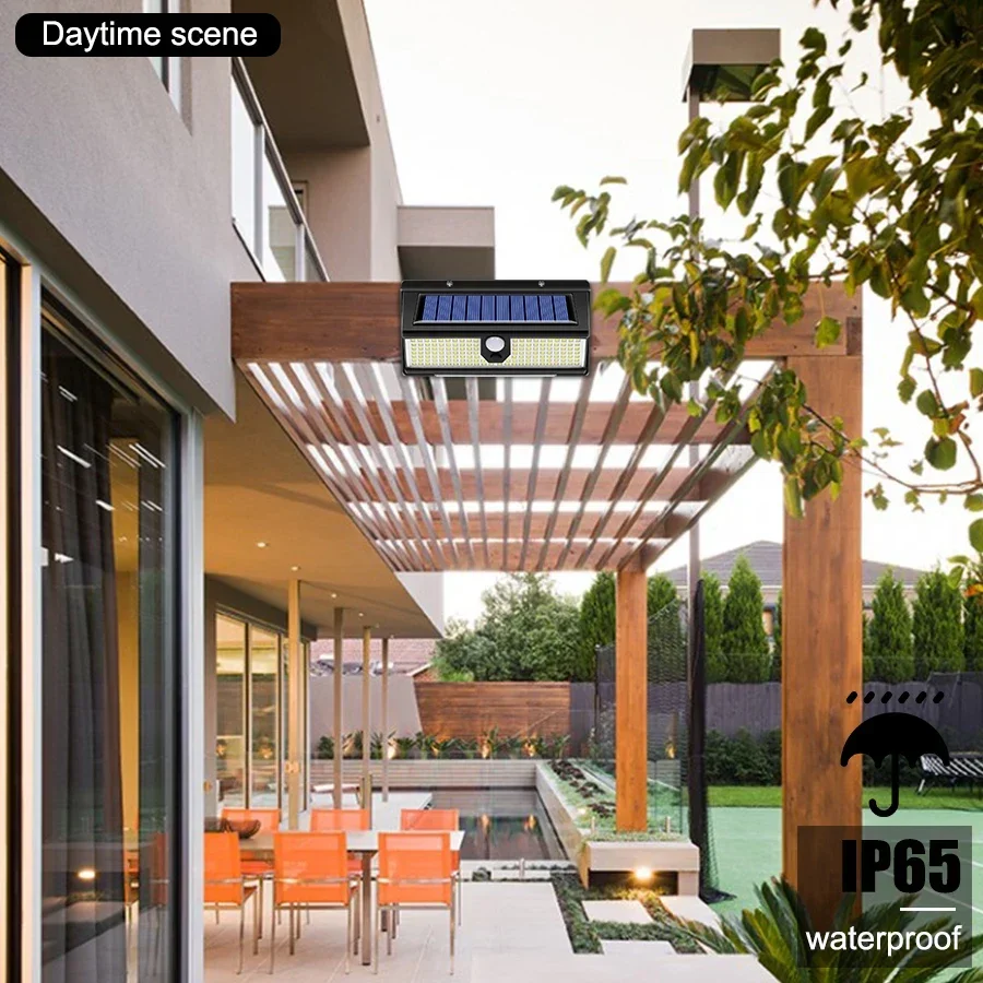 190led الشمسية مصباح ليد في الهواء الطلق حديقة الديكور الجدار مصباح مع 4 وضع IP65 مقاوم للماء محس حركة بالطاقة الشمسية ضوء لباب الفناء #5