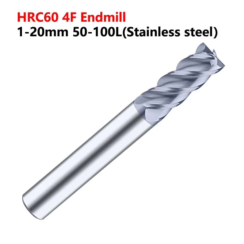 

OYYU Special for Stainless Steel HRC60 4 Flute 4F Carbide End Mills Milling Tungsten Steel CNC Solid 1-20mm 50L-100L