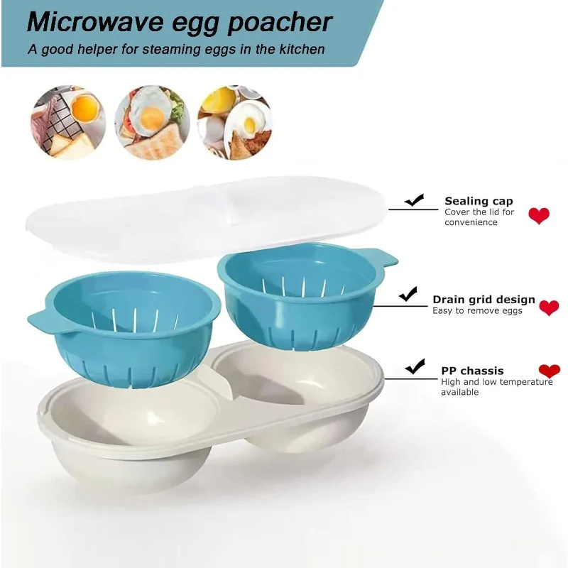 1pc Microwave Eggs Poacher,Double-Cup Egg Boiler,Kitchen Gadget, Hot Spring Egg Mold ,Cooking Tools,Clear Water Lotus Egg Maker view 3