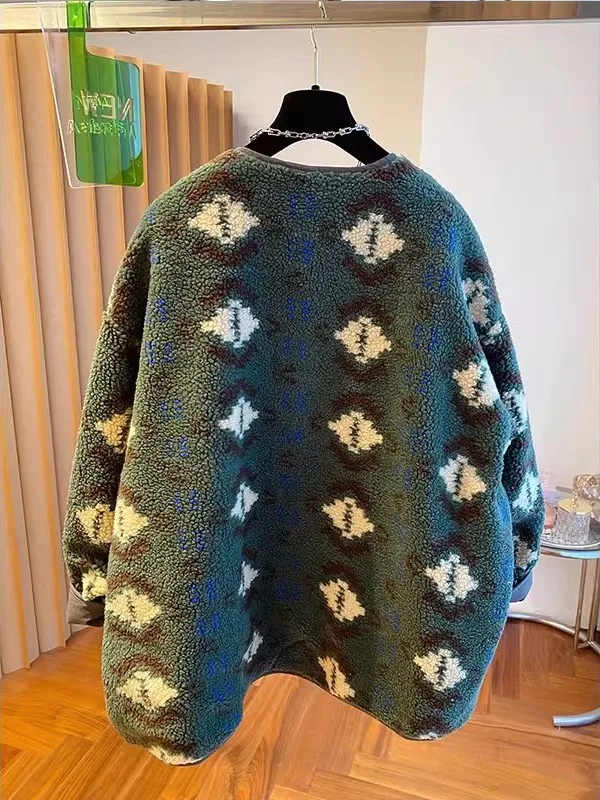 Thiened grande taille 300 Pou rond Ne imprimé eepskin Jaet vêtements Double face pour hommes et femmes vêtements d'extérieur d'hiver