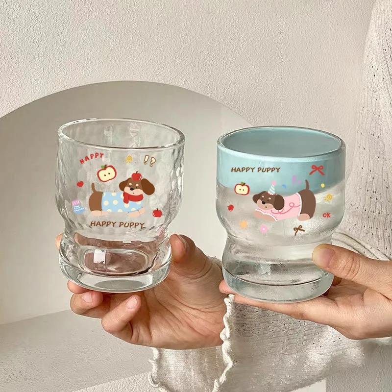 

Cute Puppy Christmas Glass Cup Aesthetic Kawaii Cups For Hot Iced Coffee Juice Wine Milk Drinking Glasses Ice Cream Dessert Cup