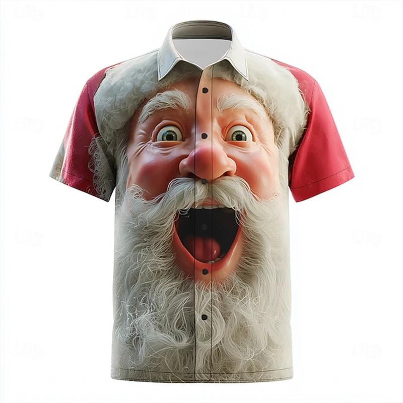 

Новая рождественская коллекция 2025 года, мужская рубашка на пуговицах с принтом Санта-Клауса и короткими рукавами, игривая уличная рубашка с воротником для вечеринок