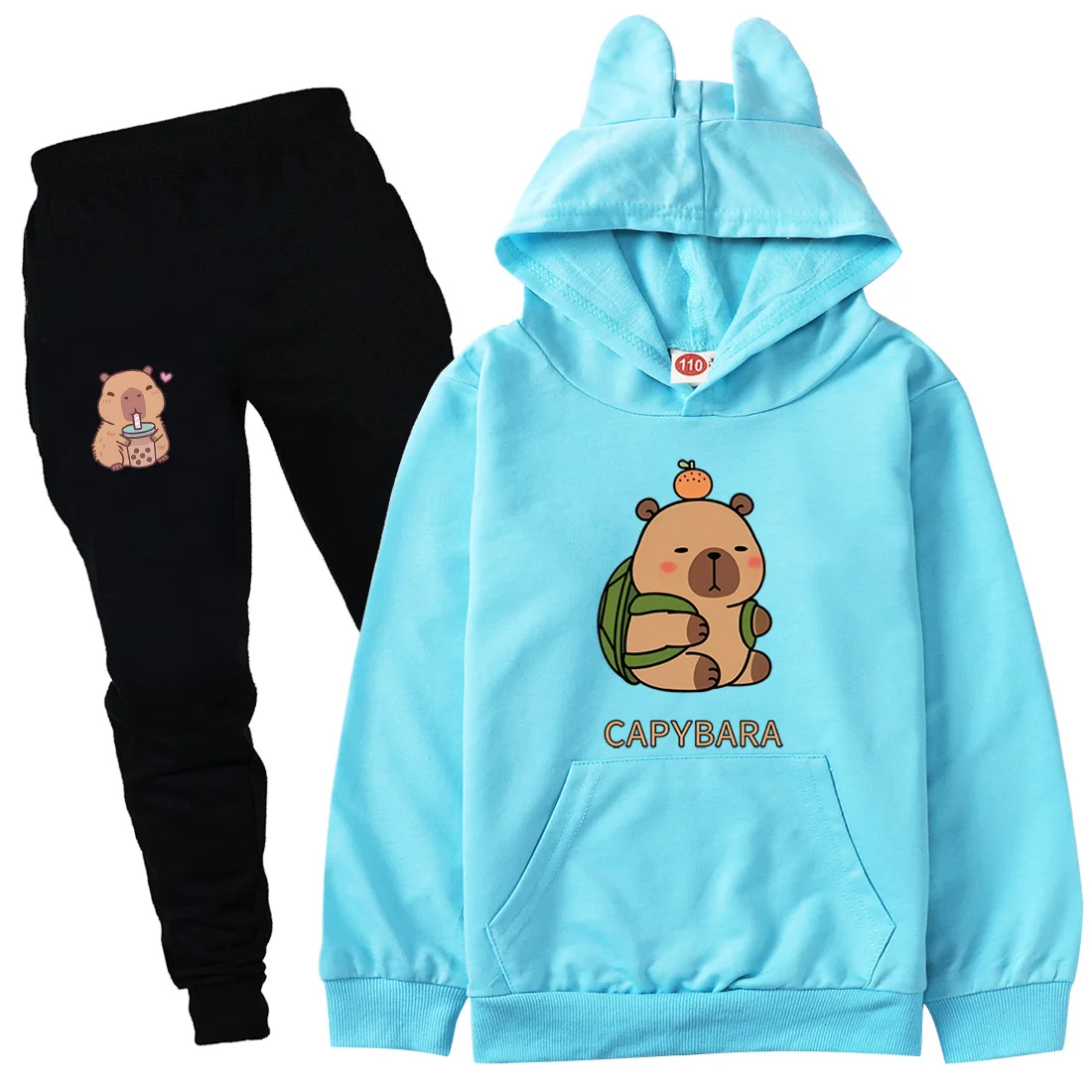 Lovely Capybara Clothes Kids Hooded Sweater Pants 2pcs Set Baby Boys Tracksuits Teen Girls Spring Autumn Outfits Children's Sets