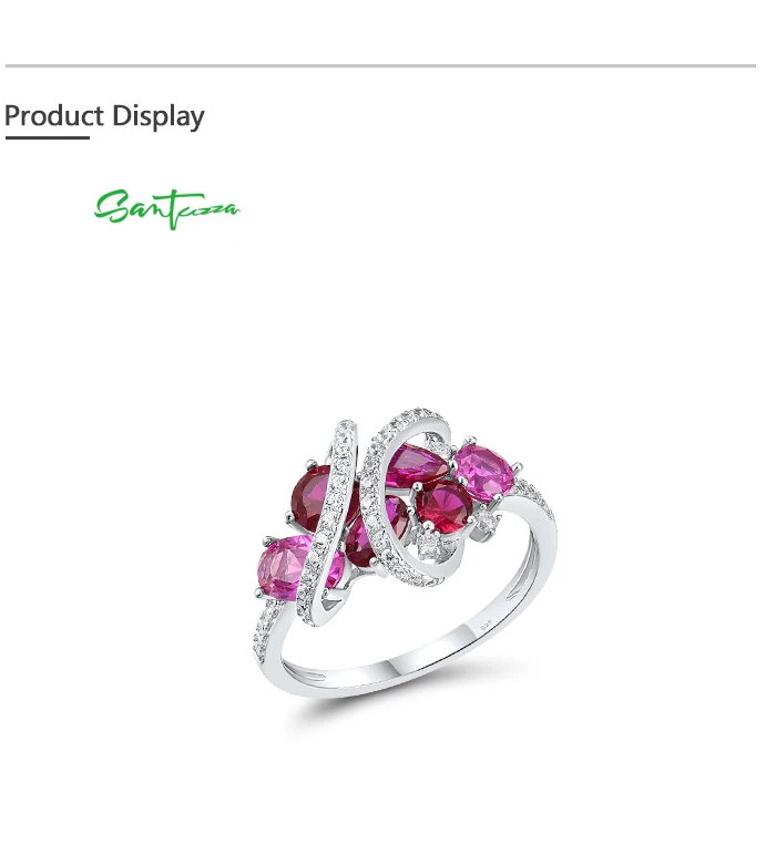 SANTUZZA 925 Sterling Silber Ringe für Damen, Laborgezüchteter Rosa Saphir, Rubin, Weißer CZ-Ring, Glamouröser Hochzeitstrend, Edle Schmuckstücke – Detail 3