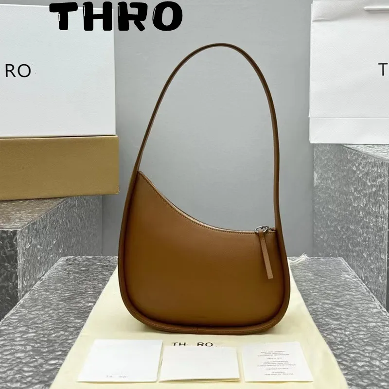 

TH RO Classic Half Moon Design Women's Handbag Brown Leather Material Fashion Top Quality Half Moon Bag