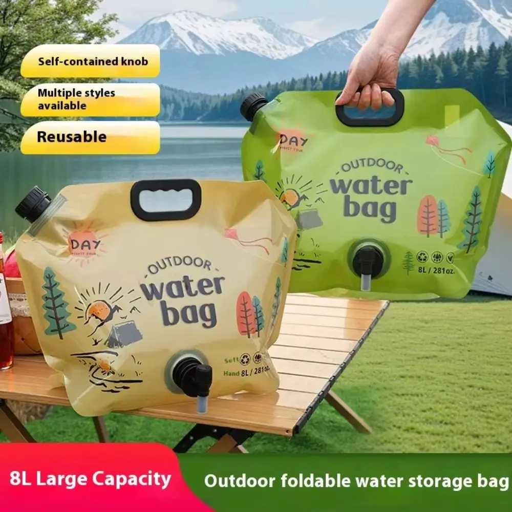 

8L Water Storage Bag Portable Faucet Valve Collapsible Water Container Food Grade Reusable Folding Water Bag Camping Supplies