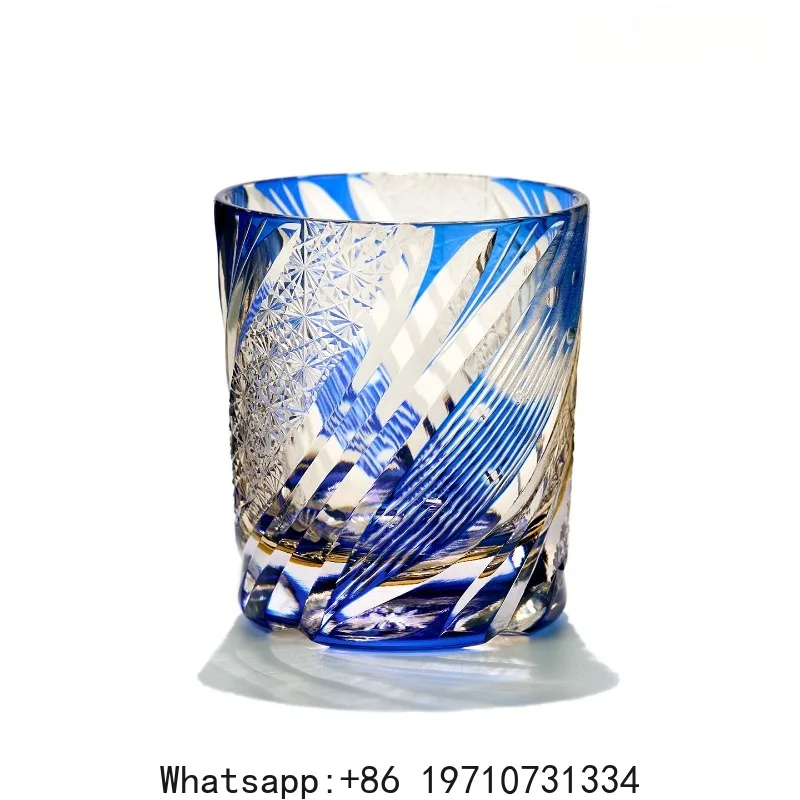 Handcrafted Japanese Cut Glass Whiskey Tumbler – Starry Night Pattern Crystal Rocks Glass, Gift Box