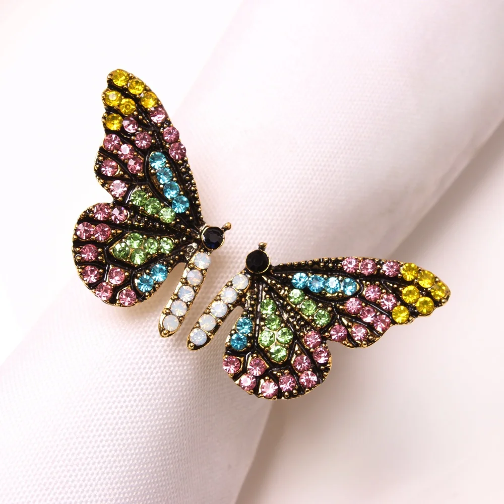 Judaica 6 pcs Butterfly Napkin Ring Rhinestone Napkin Holder Serviette Buckles for Wedding Party Banquet Home Table Decor