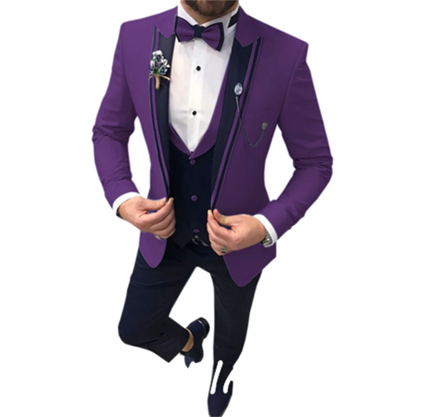 

Customized Men's Three-piece Slim Lapel Single Button Party Dress Customized Color Size Lengthened and Increased