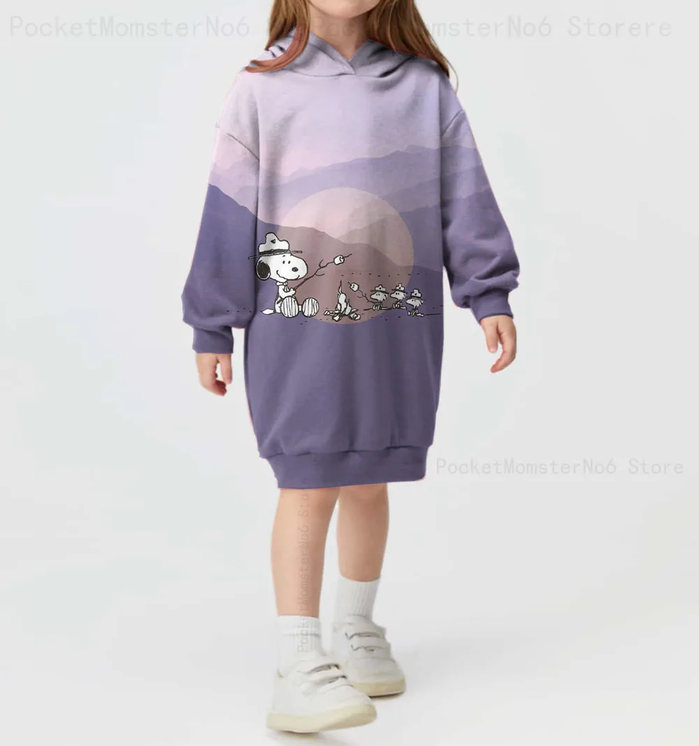 Autumn and Winter Children's Clothing Disney Cute Snoopy Pattern Print Children's Warm Hoodies Dress Casual Sweatshirts