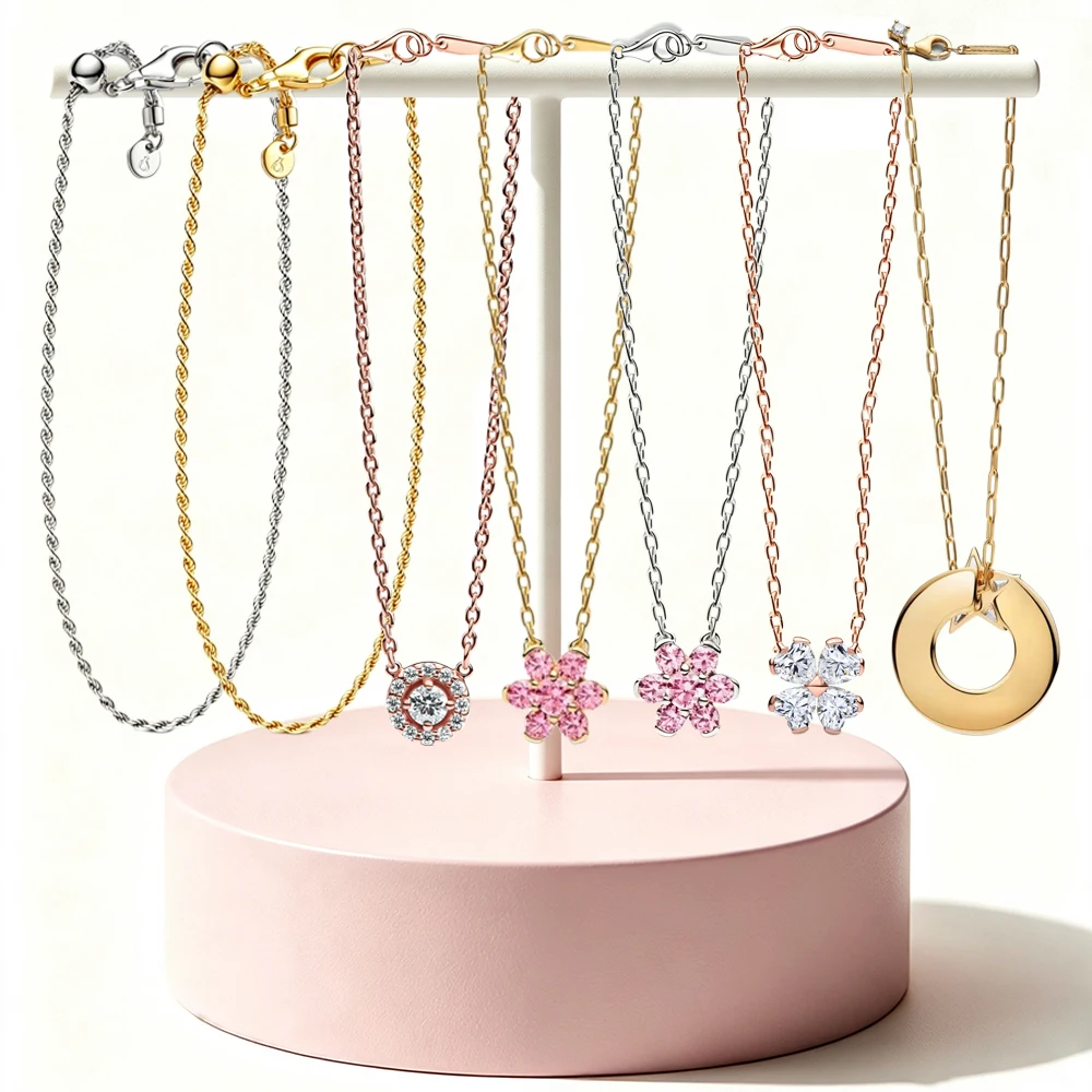 2026 New 925 Silver Classic Eternal Lucky Wreath Women's Logo Rope Chain Necklace Display Tool DIY Exquisite Charm Jewelry