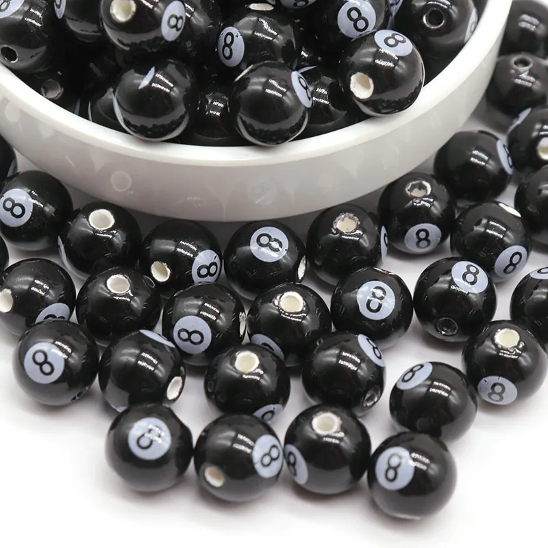 Grânulos De Cerâmica Redonda para Fazer Jóias, Espaçador De Porcelana, Preto Acessórios, Pulseira Lucky e Colar, 10PCs, 12mm, 10PCs