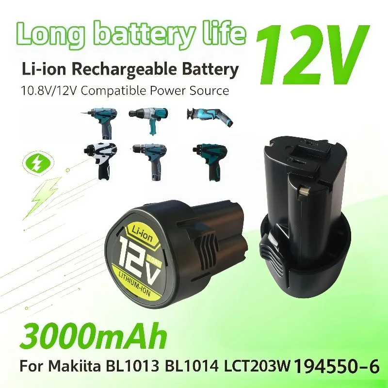 10.8V 3000mAh Lithium Replacement Battery Fit Makita BL1013 BL1014 194550-6 LCT203W Wireless Power Tool Lithium Battery
