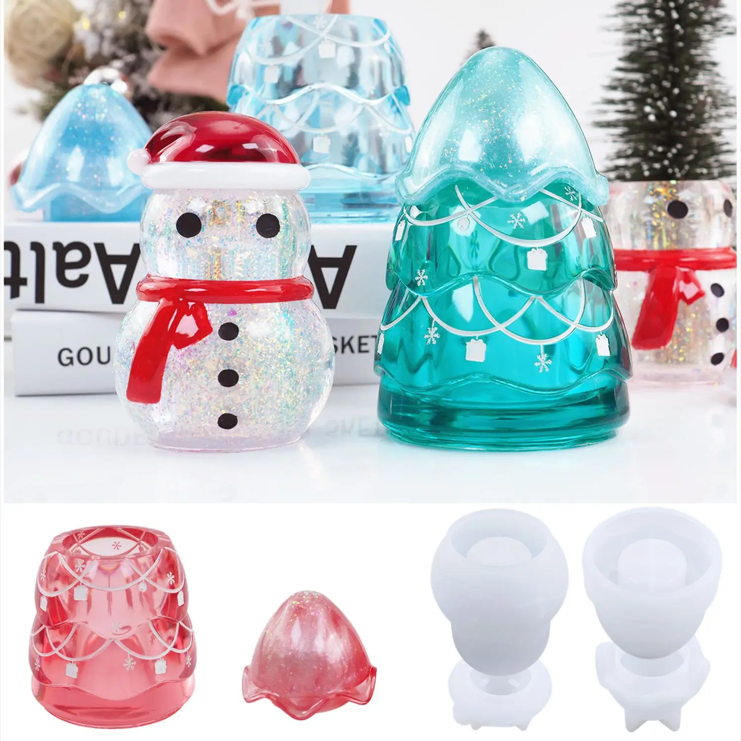 

Snowman Shaped Bottle Silicone Mold DIY Christmas Pine Tree Creative Candle Storage Jar Epoxy Resin Molds Christmas Decoration