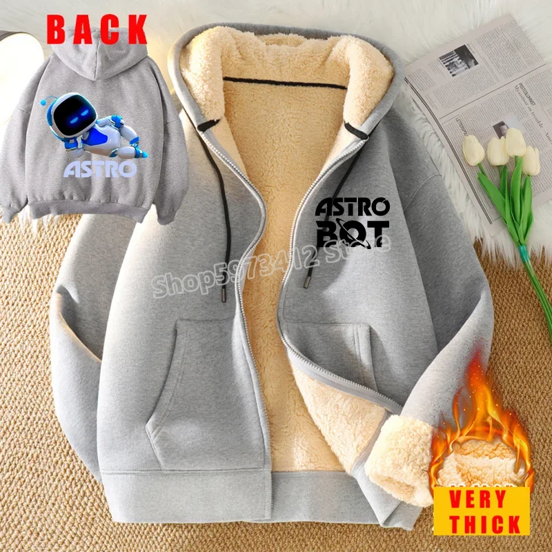 Astro Bot Sweatshirt Trendy Cashmere Coat Thickened Cardigan Male Zipper Hoodies Y2k Anime Clothes Winter Clothing Coats Gifts