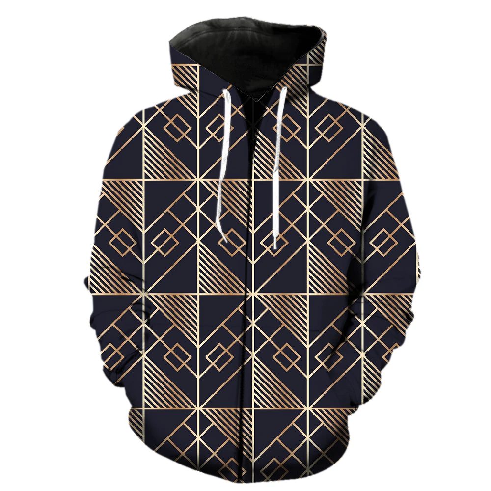 

Abstract Geometric Patterns Men's Zipper Hoodie Tops Oversized 3D Printed Hip Hop Long Sleeve Fashion Harajuku With Hood Jackets