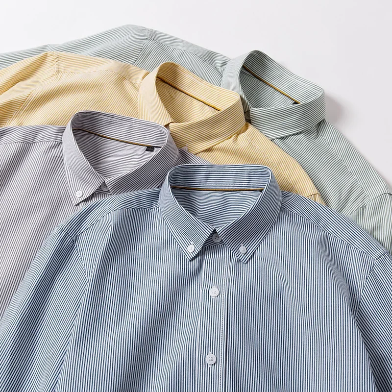 100 Cotton Long Sleeve Shirt for Men Soft Cozy Oxford S-4XL Pocket Formal Stripe Plaid Men Shirts Long Sleeve Cotton Regular Fit