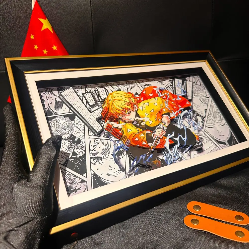 Demon Slayer Agatsuma Zenitsu 3D Paper Sculpture Art with Frame - Thunder Breathing Display, Birthday Gift for Anime Fans
