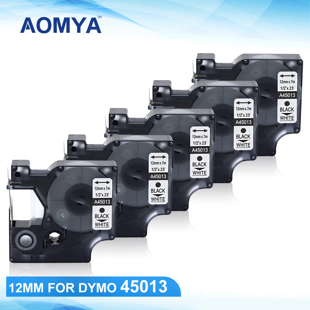 

For Dymo 45013 Black on White 12mm 5PK For Dymo D1 160 280 210D 360D Wireless PnP 220P 260P 450D Label Maker