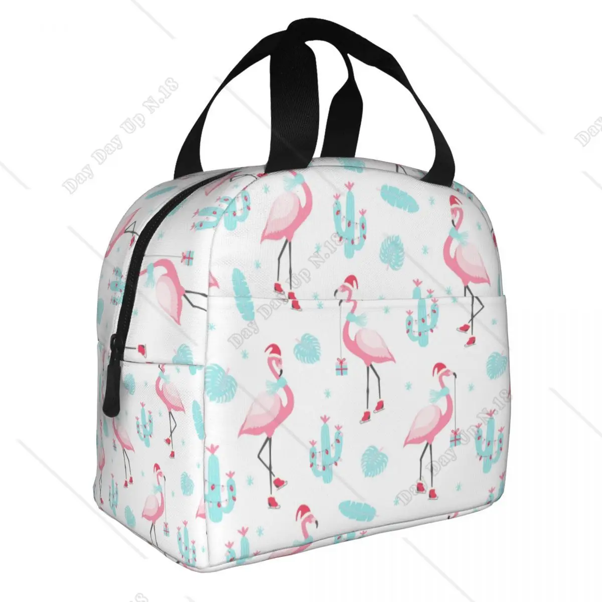 Christmas Flamingos Santa Hats Lunch Bags for Women Cooler Thermal Insulated Bento Box Outdoor Travel Food Picnic Storage Bag