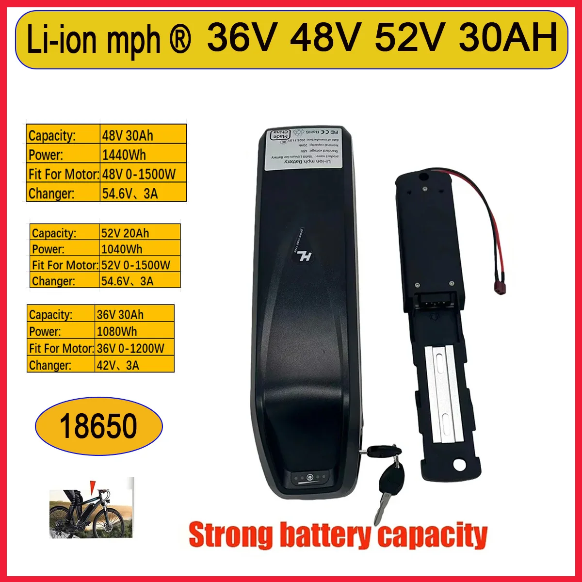 

48V high capacity Hailong 5-pin battery Cells Pack 30AH 20Ah built-in BMS for 350W 450W 550W 750W 1000W 1200W motor+charger