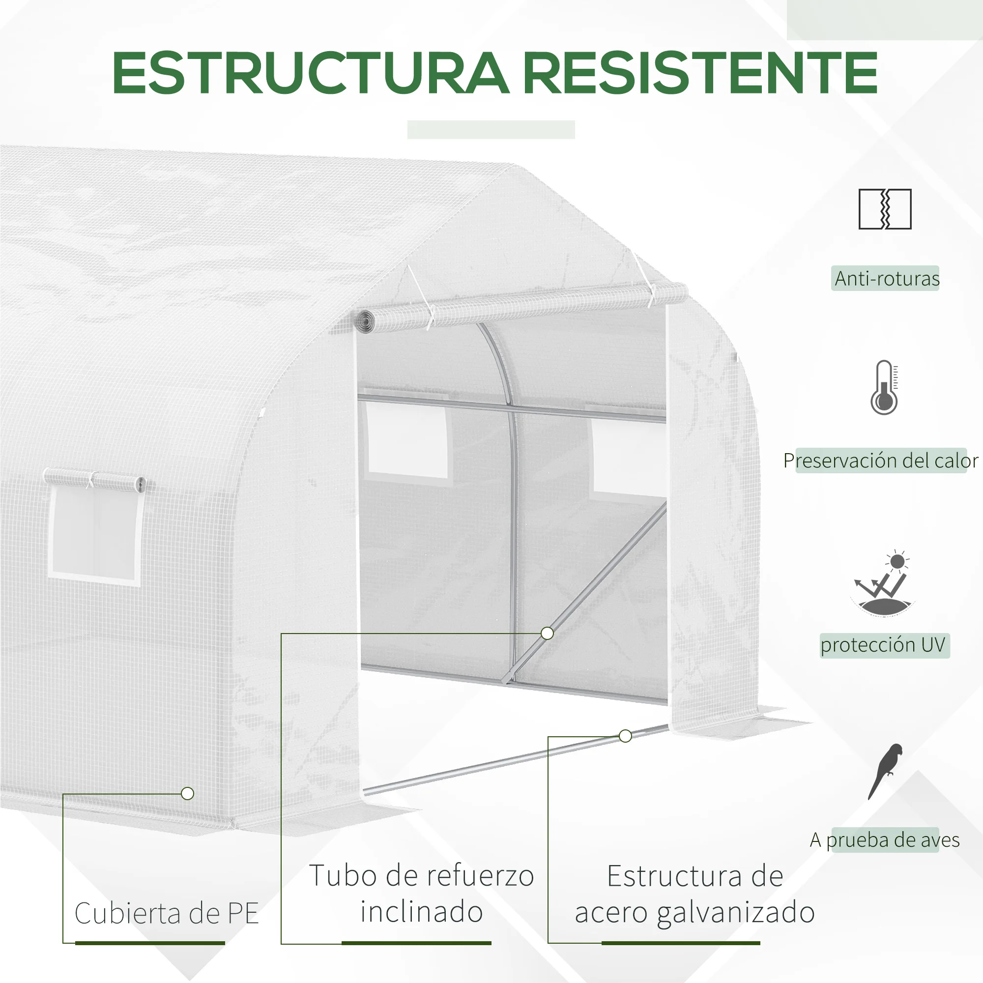 Image 5: Serre tunnel Outsunny 3,5 x 3 x 2 m serre de jardin avec 6 fenêtres et couvercle en polyéthylène Pe 140 G/M2 blanc