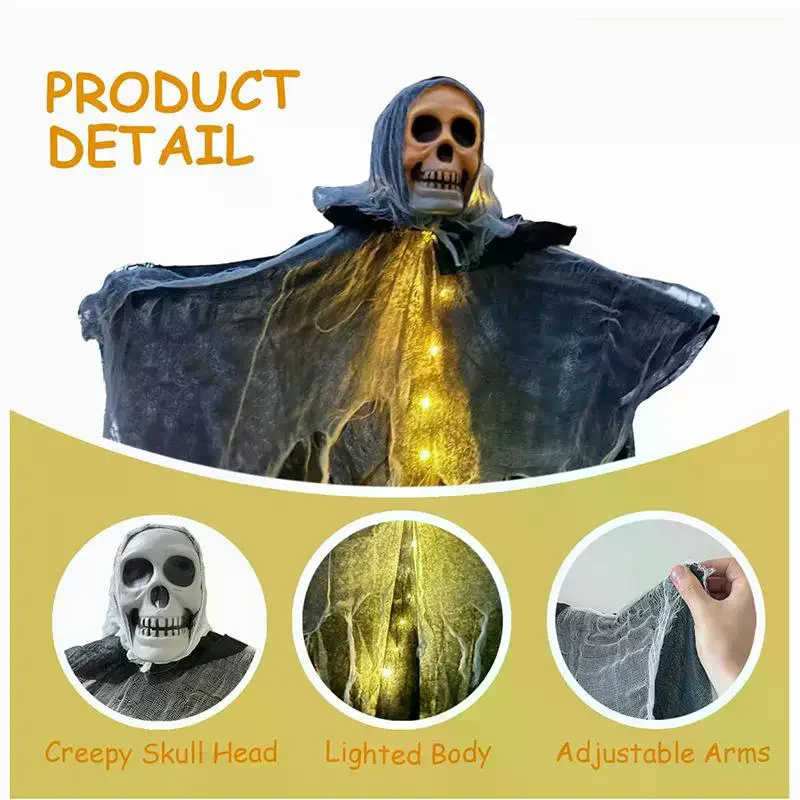 Esqueleto colgante de Halloween, adorno brillante de fantasma, accesorios de terror para decoraciones de Casa Encantada, creación de ambiente de fiesta