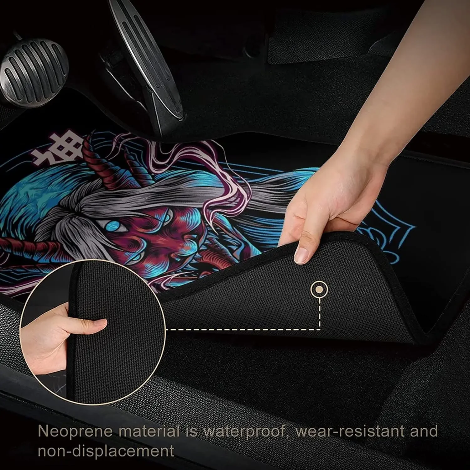 Shinigami Japan Culture Car Mats Universal Drive Seat Carpet Vehicle Interior Protector Mats Funny Designs All-Weather Mats Fit