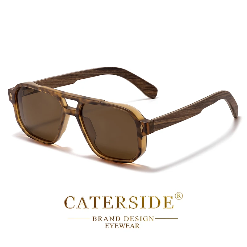 CATERSIDE Polarisierte Piloten-Sonnenbrille für Herren, UV400, Premium-TR-Rahmen und Holzbügel, Retro-Sonnenbrille im quadratischen Design zum Fahren und Angeln – Detail 19