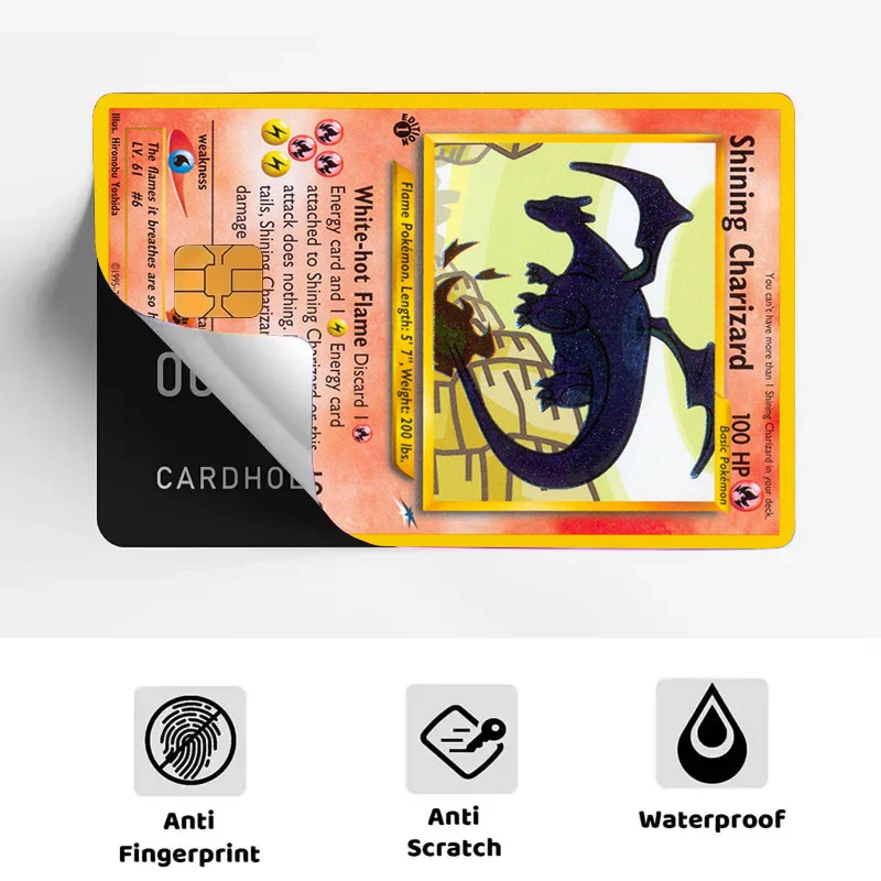 27 Options Available PTCG Charizard Credit Card Skin Sticker Anti-degaussing No Adhesive Residue for VISA Card Debit Card Anime