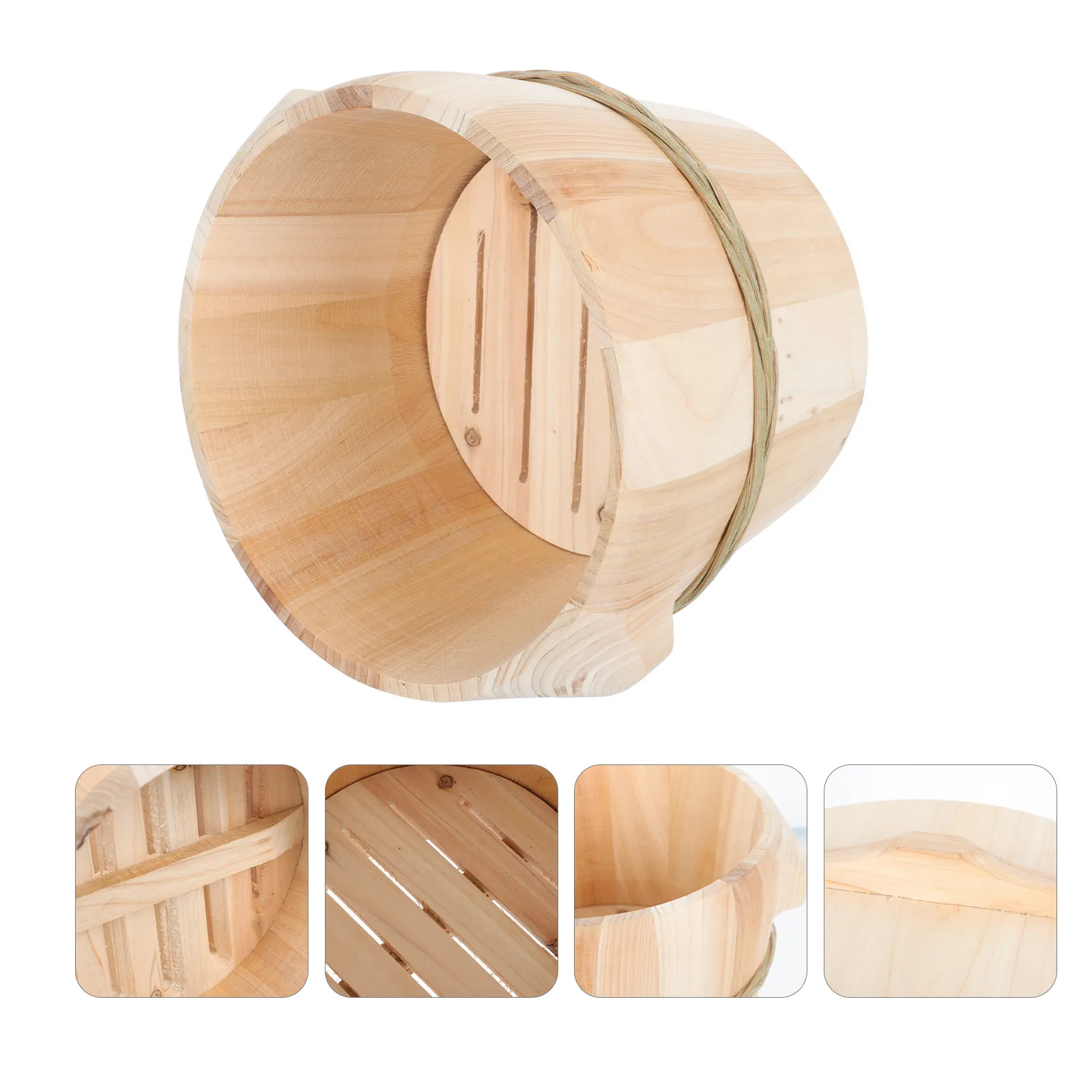 1Pcs Premium Natural Wooden Rice Steamer Barrel with Lid Hand Polished Smooth Surface Fast Steam Escape Design for Kitchen