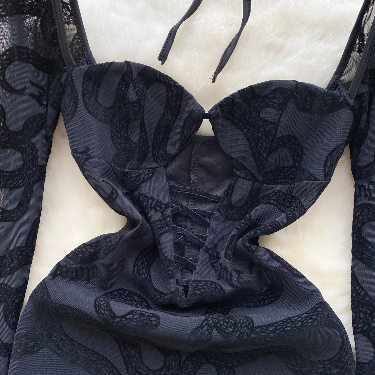 Foamlina-Vestido corto de malla con estampado a rayas para mujer, minivestido Sexy con abertura frontal, manga larga, escote cuadrado, elegante, Verano