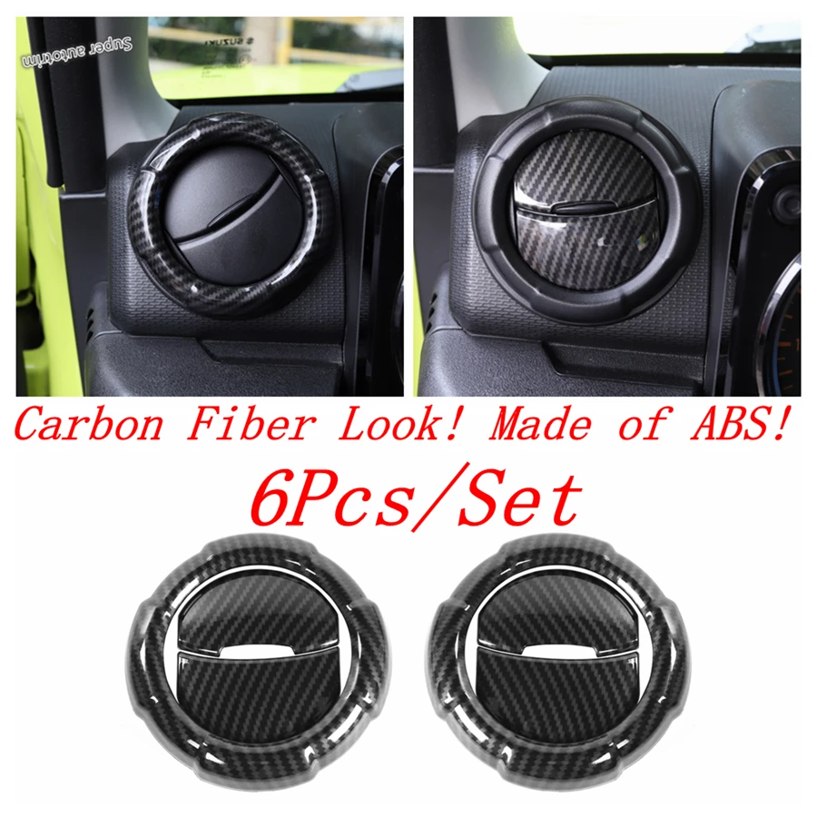 Carbon Fiber Look Interior Refit Kit Dashboard / Front Reading Lamps / Cup Holder Cover Trim Fit For Suzuki Jimny 2019 - 2023