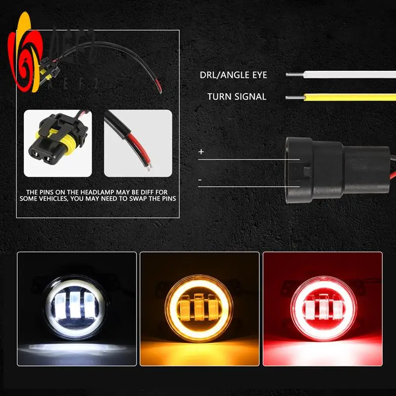 

AEF2-4 Inch LED Fog Lights Halo Ring Work Light For Jeep Wrangler JK, With DRL Yellow Turn Signal