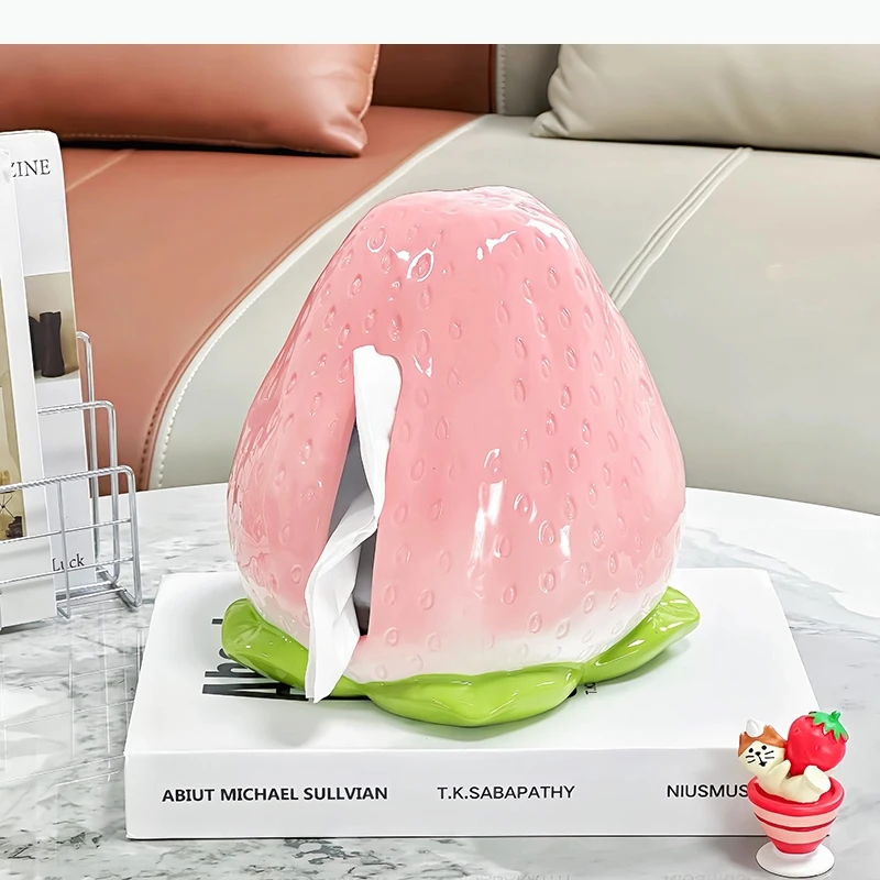 Red Strawberry Tissue Box Coffee Table Desk Decoration Simulated Strawberry Ceramic Tissue Box Bedside Table Paper