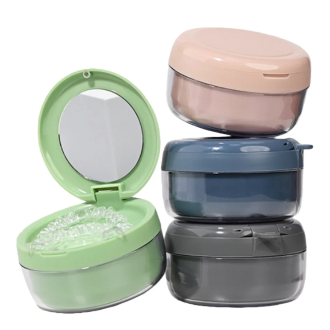 

1set Portable Plastic Retainer Storage Case Invisible Aligner Retainer Box Brace Denture Cleaning Storage Case Soaking Container