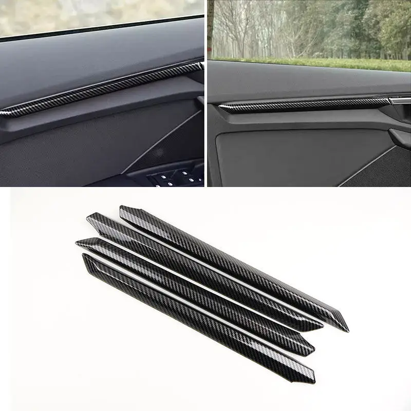 

4pcs Car Inner Door Panel Strip Trim Decoration Cover For Audi A3 8Y 2021 2022 2023 2024 ABS Carbon Fiber Texture Accessories