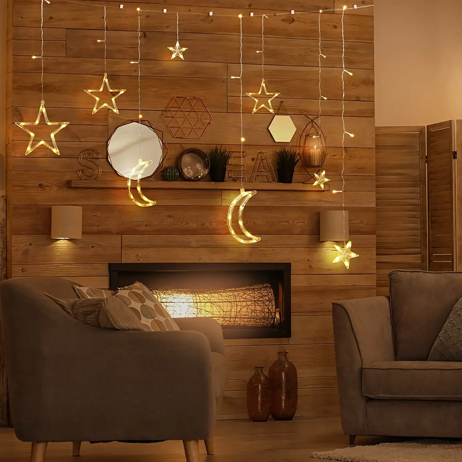 Star and Moon String LED Lights Curtain String Light Fairy String Lights for Valentine Wedding Birthday Christmas Party Supplies