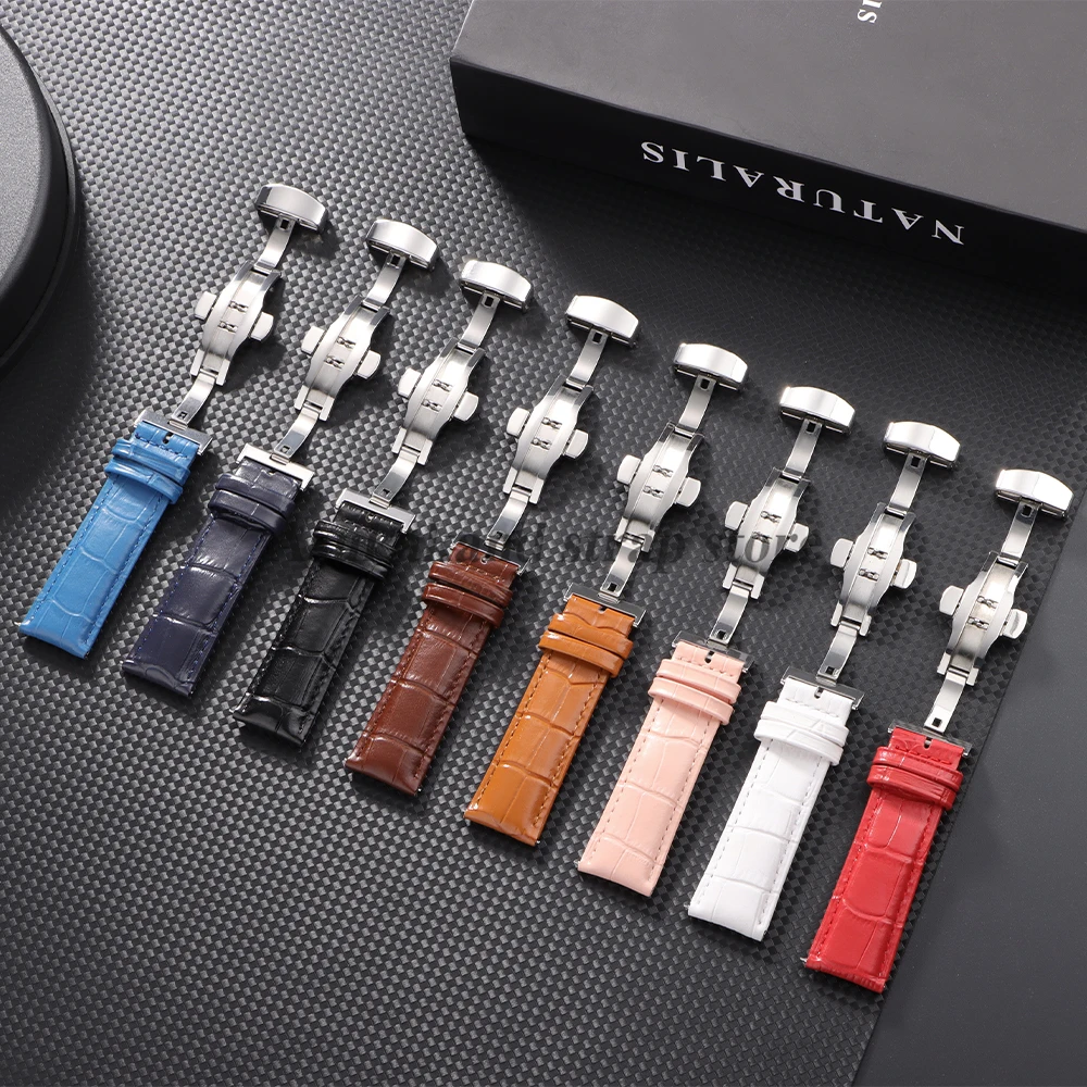 18mm 20mm 22mm 24mm cinturino per orologio in vera pelle con fibbia a farfalla per Omega per Seiko sgancio rapido per Rolex uomo donna cinturino