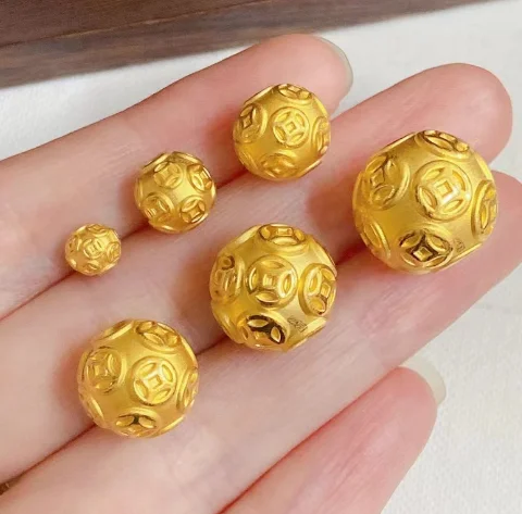 Imagem -02 - Real 24k Pure Gold Beads Fine Gold Coins Gold Ball Acessórios Mm12 mm 999