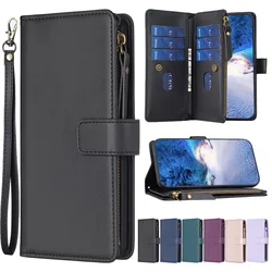 Étui en cuir à fermeture éclair pour Samsung, portefeuille rabattable, document solide, plusieurs cartes, Galaxy S24 Ultra, S23 Plus, S22, S21, S20 FE, A55, A54, A35, A15