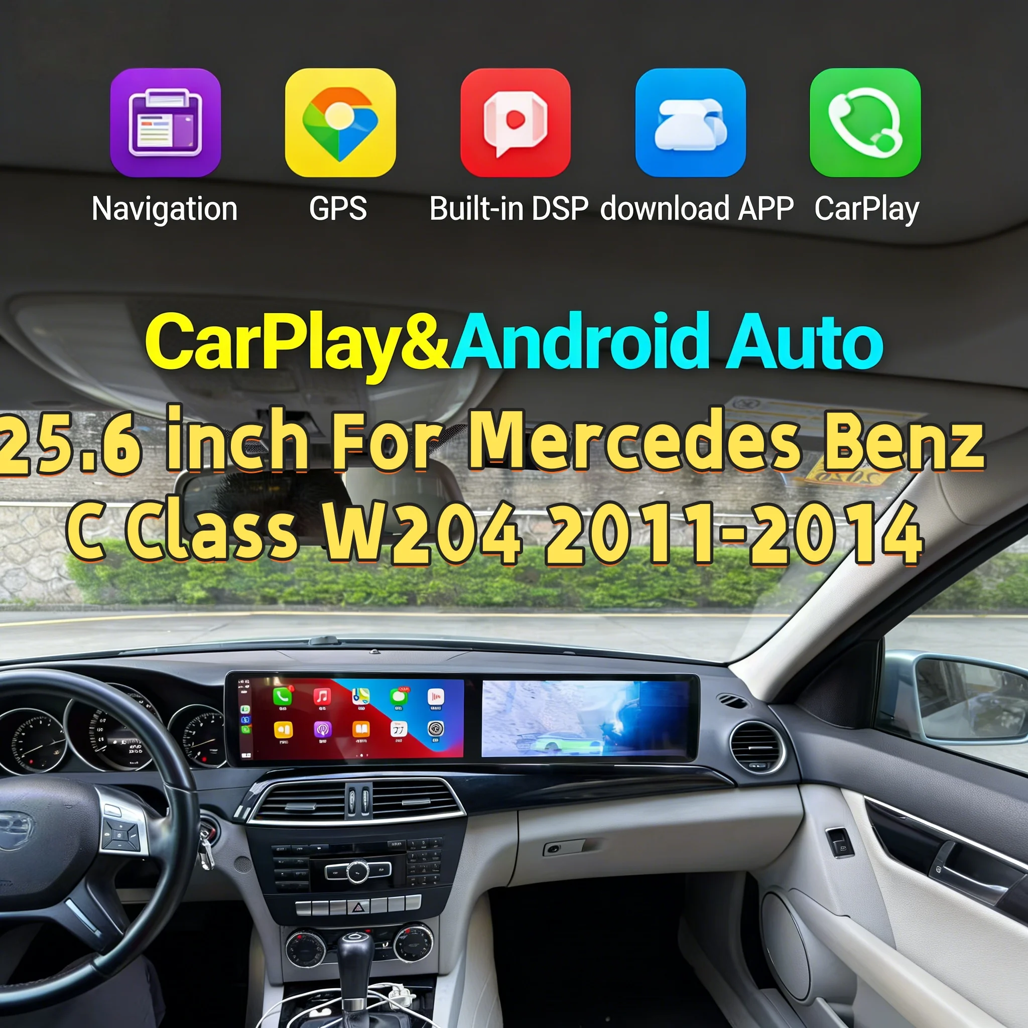 12.3+12.3 inch Multimedia Bluetooth Player Radio CarPlay For Mercedes Benz C Class W204 2011-2014 Android CarRadio Media LHD RHD